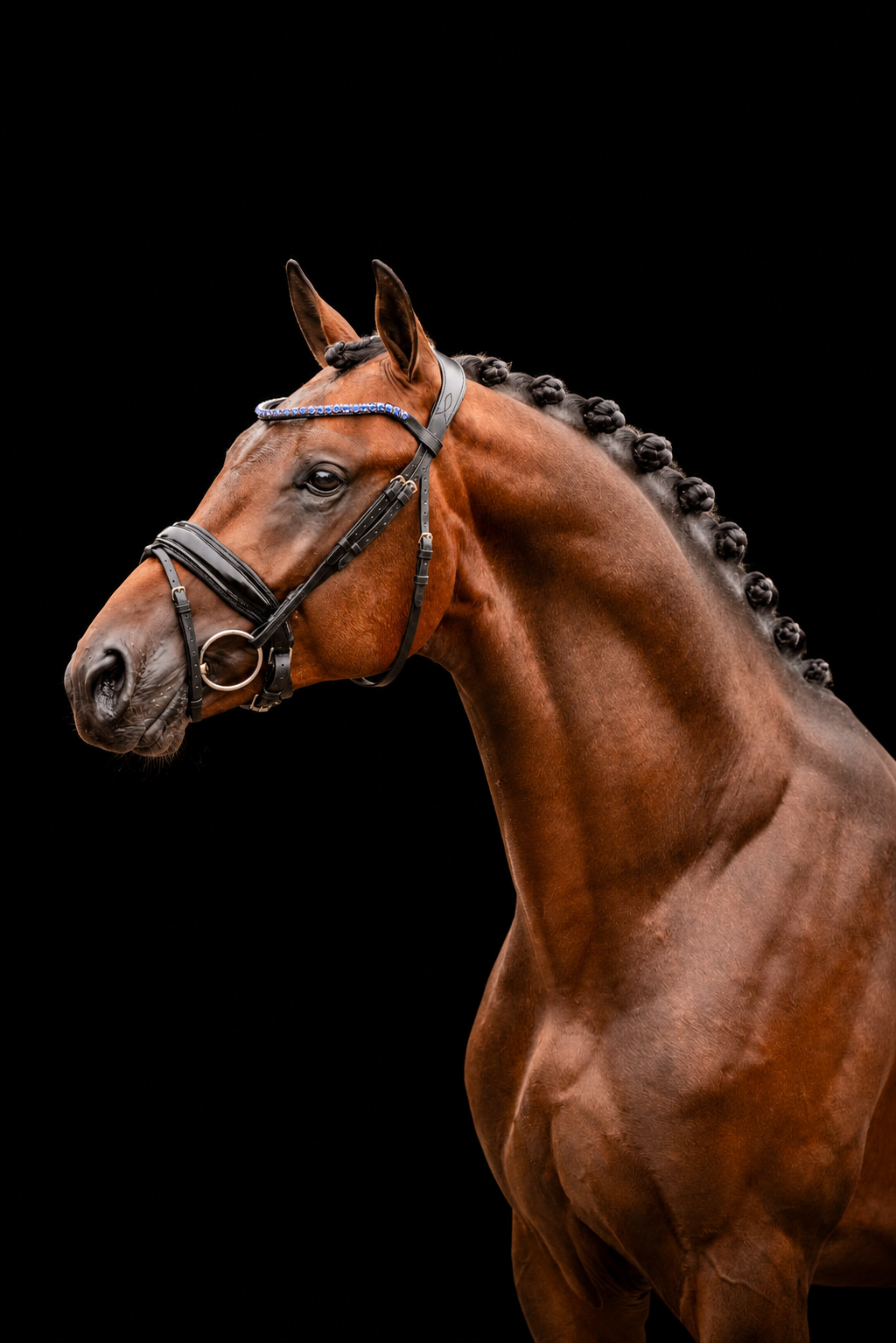 EquineTails Dressage Set — Blue bridle with black reins